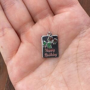 Vintage Beau 925 Sterling Silver Enamel Rose "Happy Birthday" Bracelet Charm